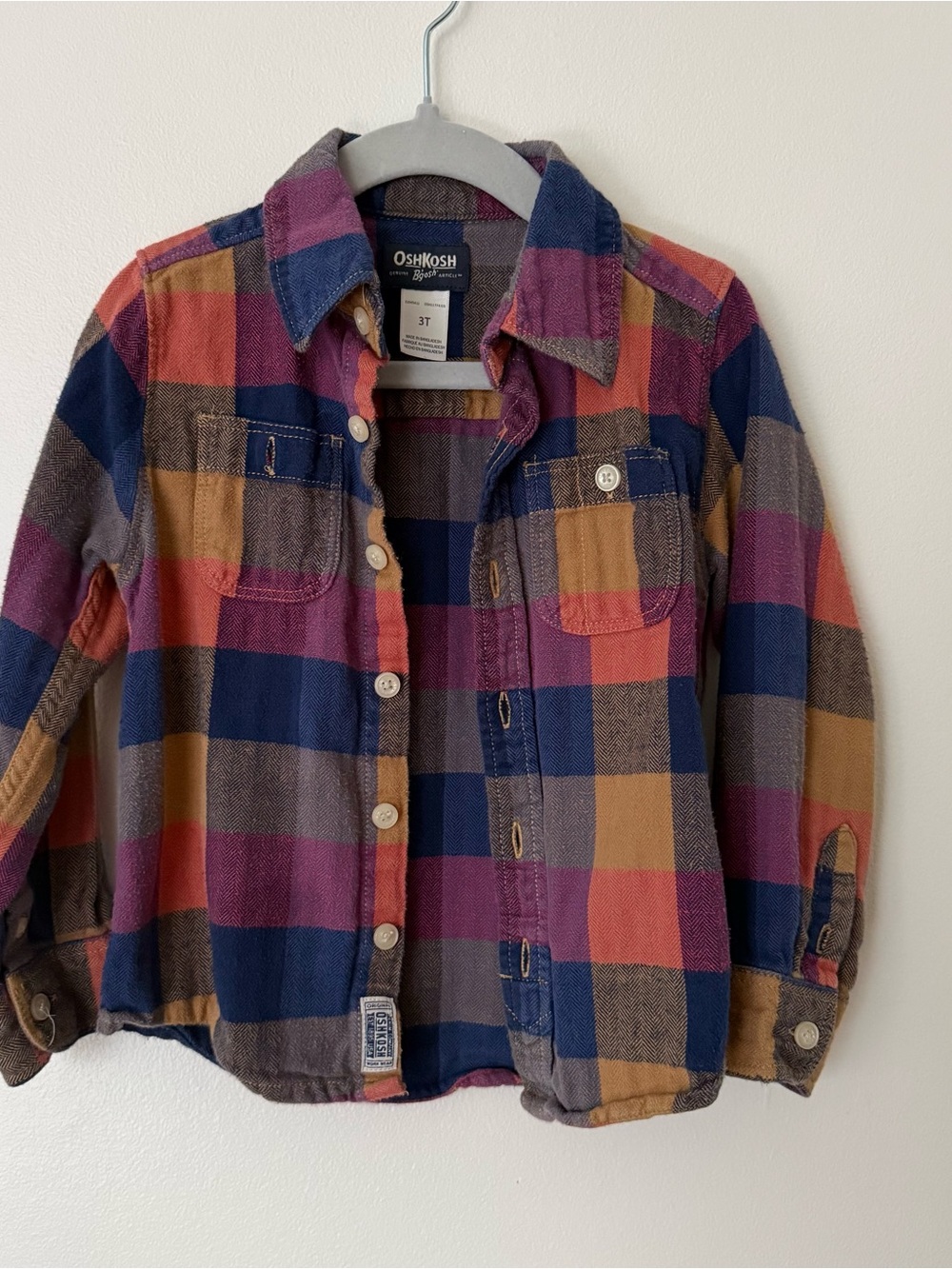 OshKosh B'gosh Plaid Button-Down Shirt in Navy, Pink, Rust, Brown